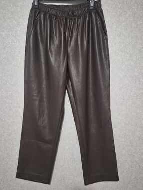The Reset Brown Faux Leather Elastic Waist Pants ..Size:Large